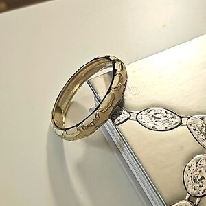 Vintage Gold Tone Enamel & Rhinestone Cuff Clamper Bracelet.